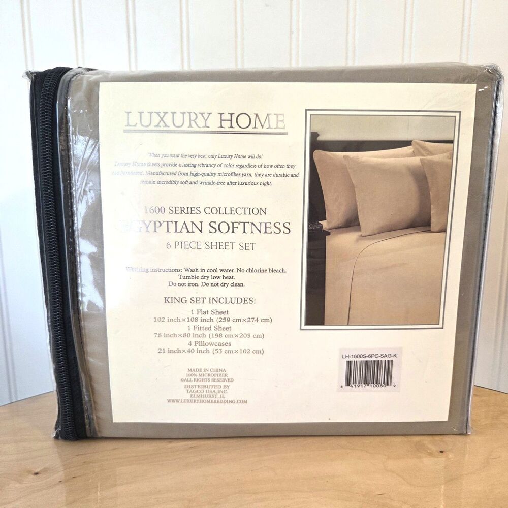 Luxury Home 1600 Series King Sheet Set Sage Green 6 Piece Microfiber NIP